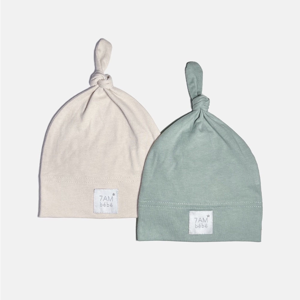 7 AM Infant Top Knot Hats 2 Pack Bondi and Almond Baby hats 6-12 months